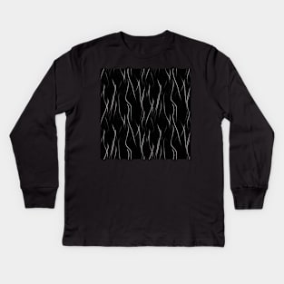 Monochrome Elegance: White Abstract Lines on Black Kids Long Sleeve T-Shirt